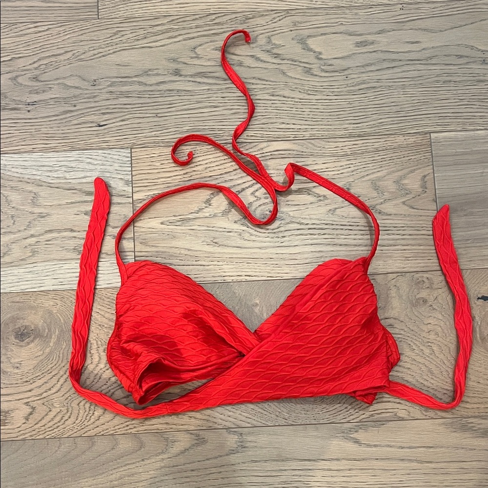Vibrant Red Textured Bikini Top